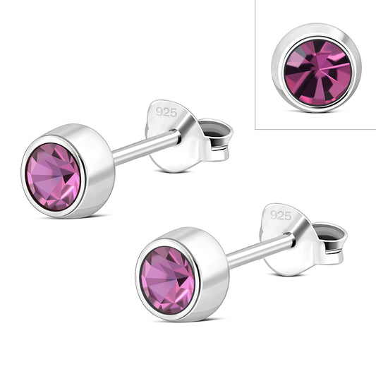Pink Cubic Zirconia Sterling Silver Stud Earrings