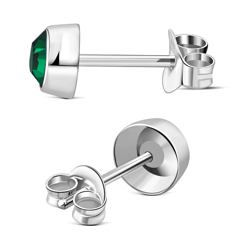 Green Cubic Zirconia Sterling Silver Stud Earrings