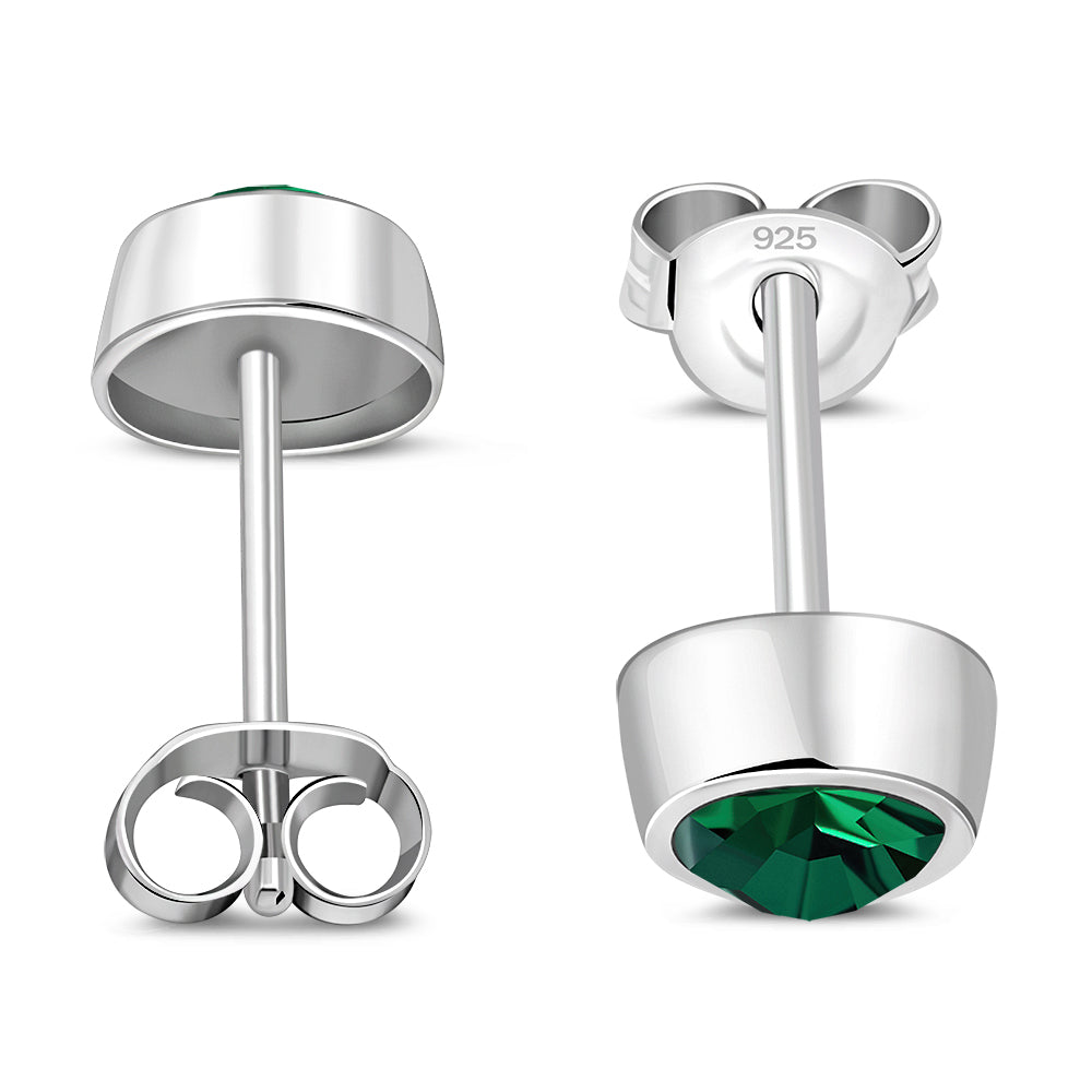 Green Cubic Zirconia Sterling Silver Stud Earrings