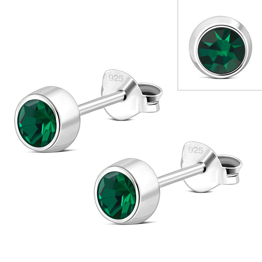 Green Cubic Zirconia Sterling Silver Stud Earrings