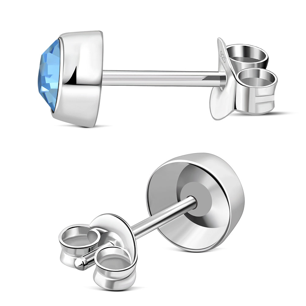 Topaz CZ Round Sterling Silver Stud Earrings