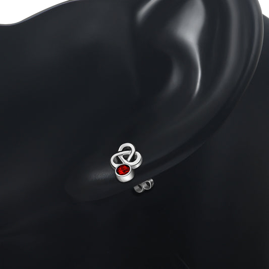 Garnet CZ Trinity Triquetra Sterling Silver Earrings