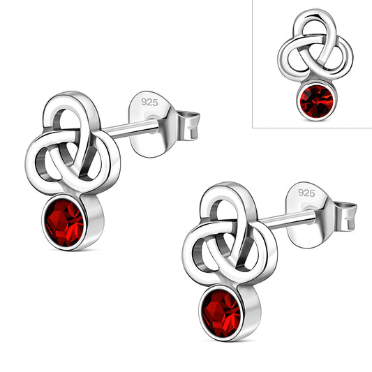 Garnet CZ Trinity Triquetra Sterling Silver Earrings