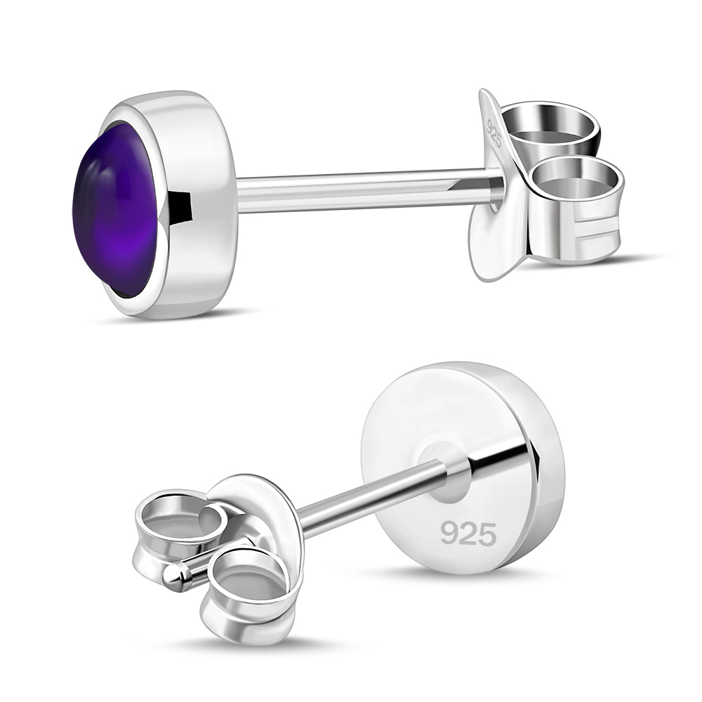 5.30mm | Amethyst Stone Round Sterling Silver Stud Earrings