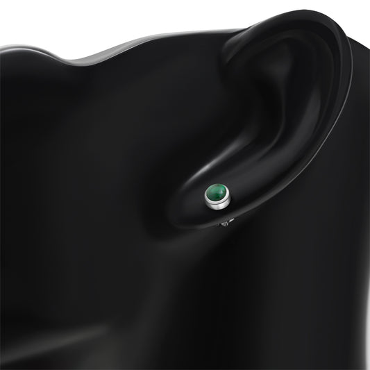 5.30mm | Green Malachite Stone Round Sterling Silver Stud Earrings