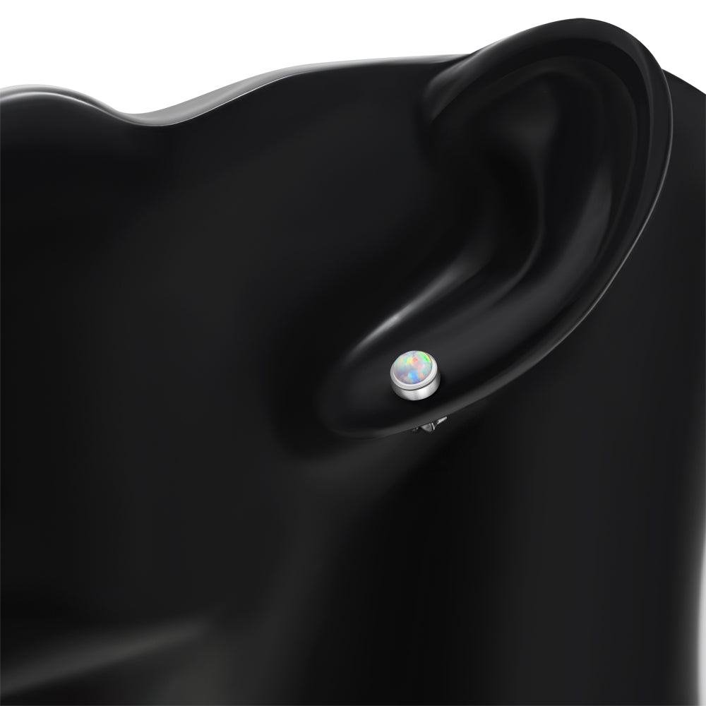 5.30mm | Synthetic Sun & Ice Opal Round Sterling Silver Stud Earrings