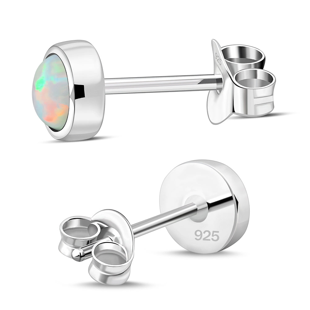5.30mm | Synthetic Sun & Ice Opal Round Sterling Silver Stud Earrings