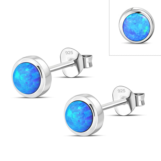 5.30mm | Synthetic Blue Opal Round Sterling Silver Stud Earrings