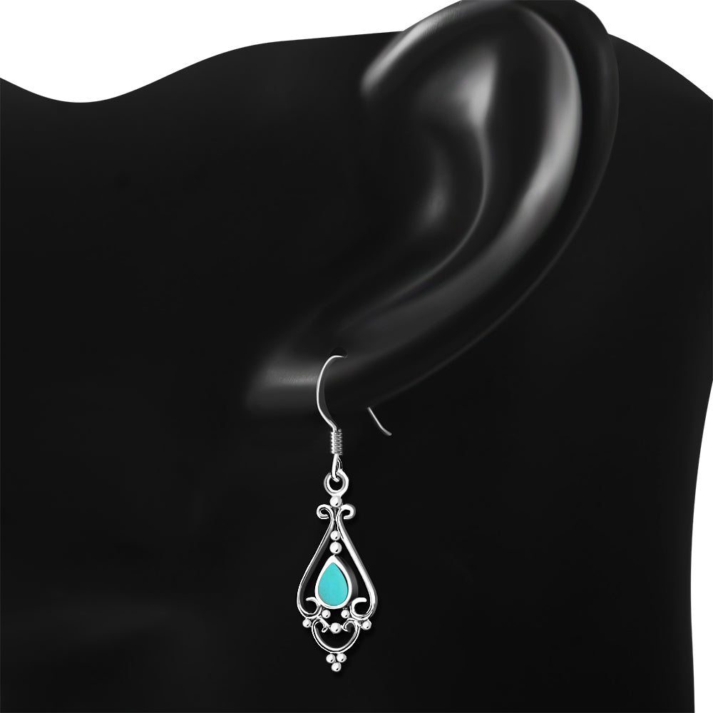 Reconstituted Turquoise Drop Silver Earrings