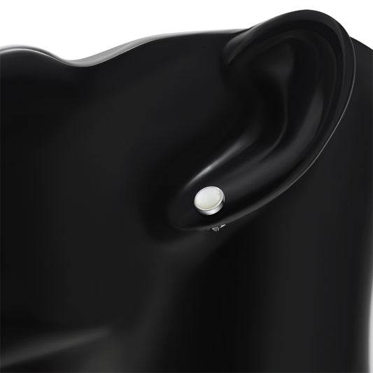 8.00mm | Mother of Pearl Simple Round Silver Stud Earrings