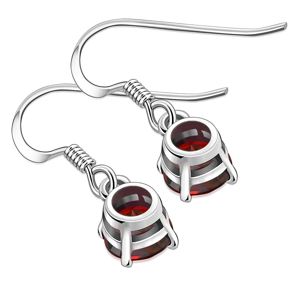 Garnet CZ Round Sterling Silver Dangling Earrings