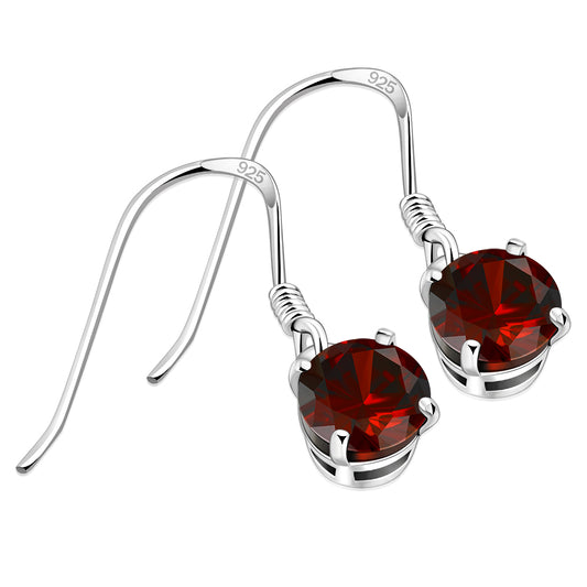 Garnet CZ Round Sterling Silver Dangling Earrings
