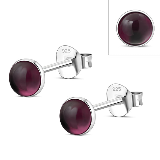 4.80mm | Garnet Round Sterling Silver Stud Earrings