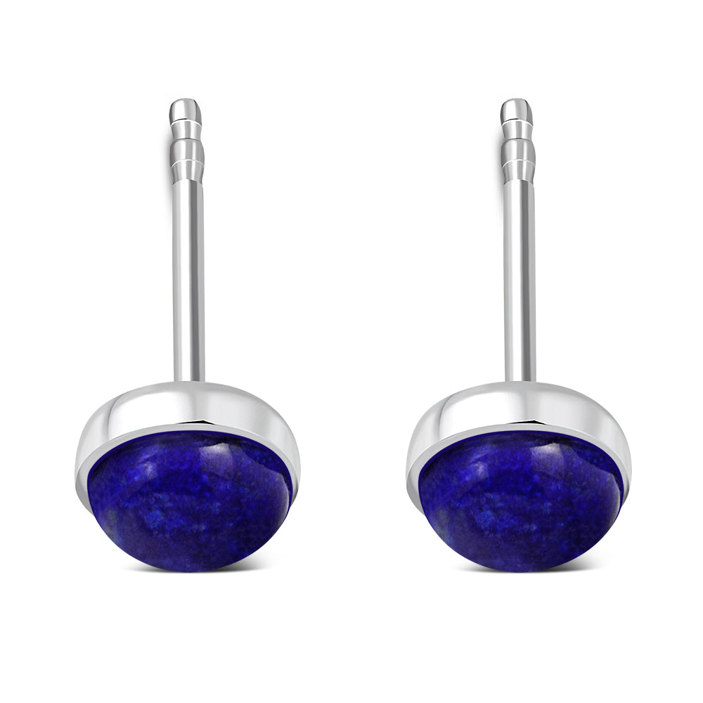 4.80mm | Lapis Lazuli Blue Stone Round Sterling Silver Stud Earrings