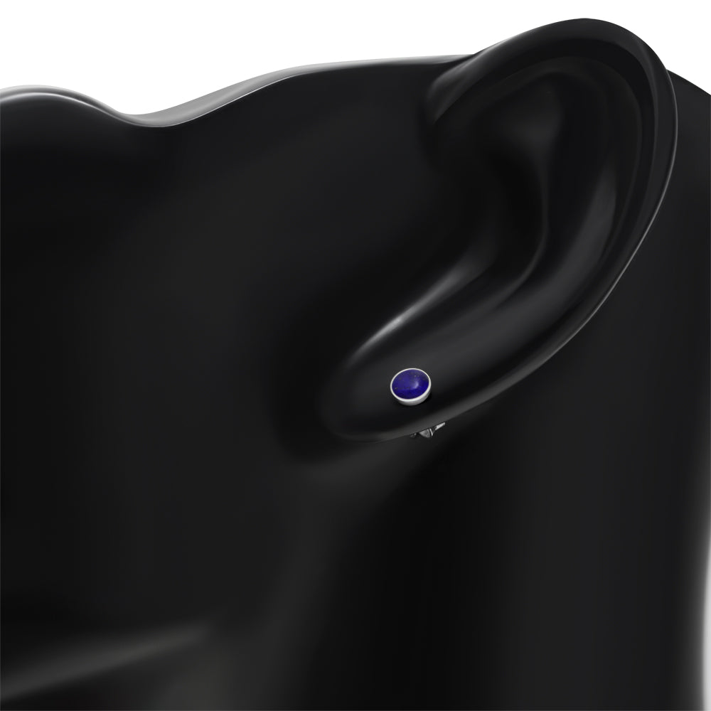 4.80mm | Lapis Lazuli Blue Stone Round Sterling Silver Stud Earrings