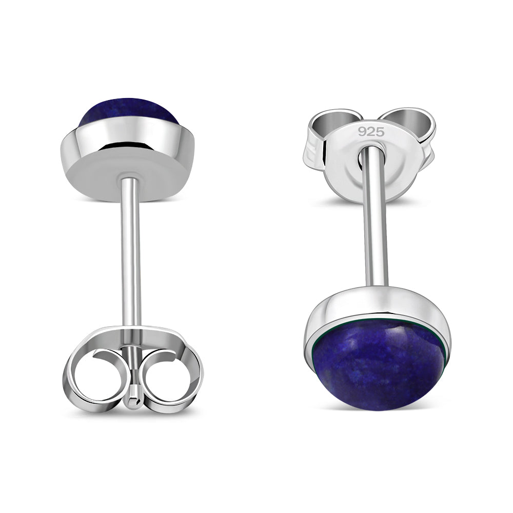 4.80mm | Lapis Lazuli Blue Stone Round Sterling Silver Stud Earrings