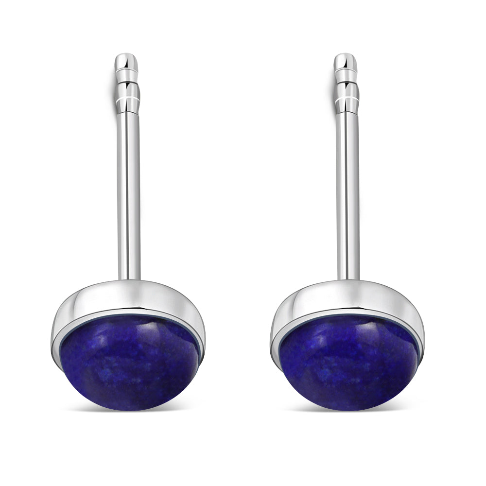 4.80mm | Lapis Lazuli Blue Stone Round Sterling Silver Stud Earrings