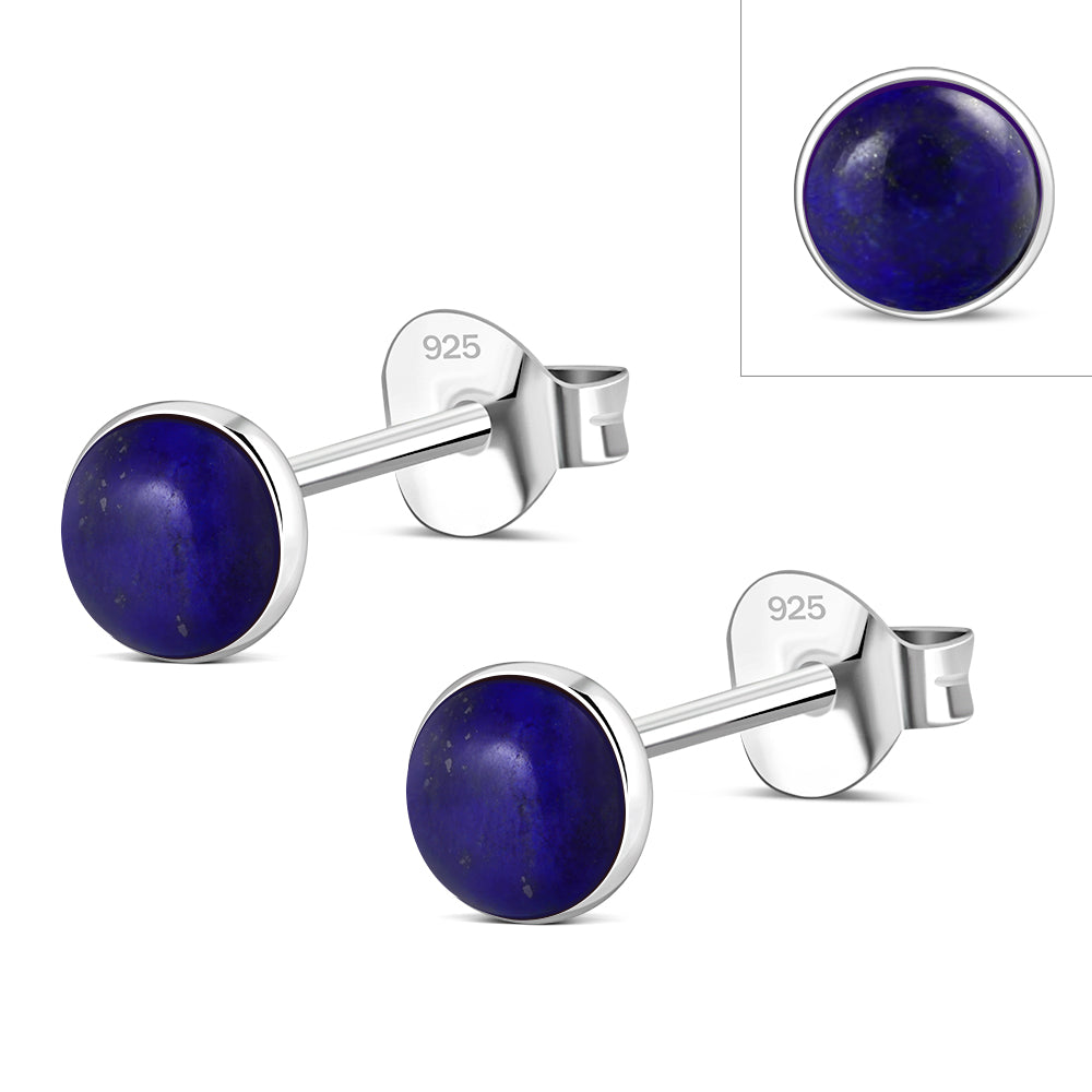 4.80mm | Lapis Lazuli Blue Stone Round Sterling Silver Stud Earrings