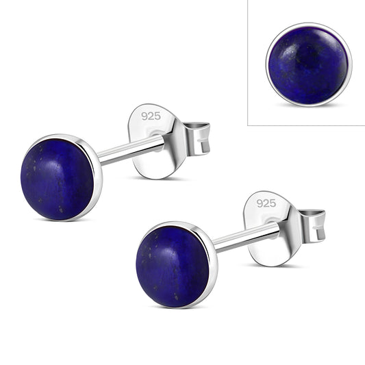 4.80mm | Lapis Lazuli Blue Stone Round Sterling Silver Stud Earrings