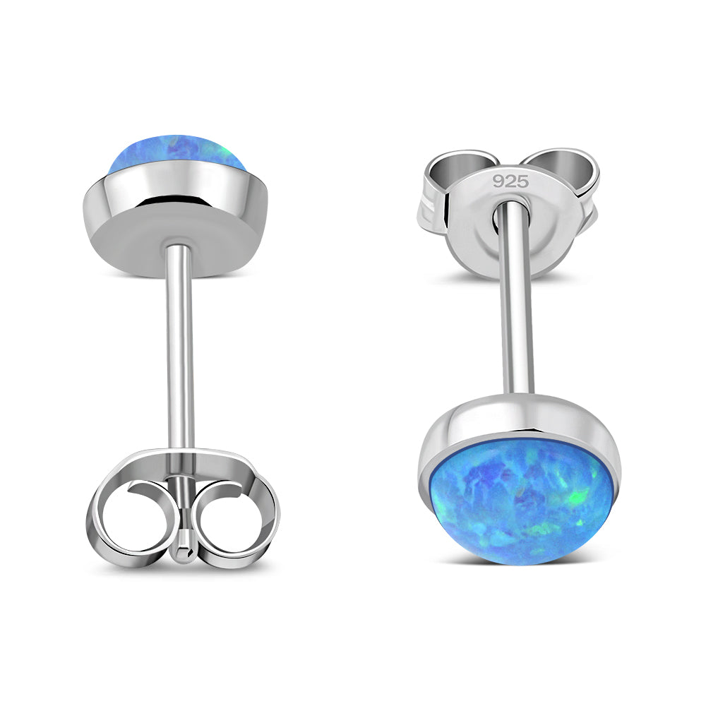 4.80mm | Synthetic Azure Blue Opal Round Sterling Silver Stud Earrings