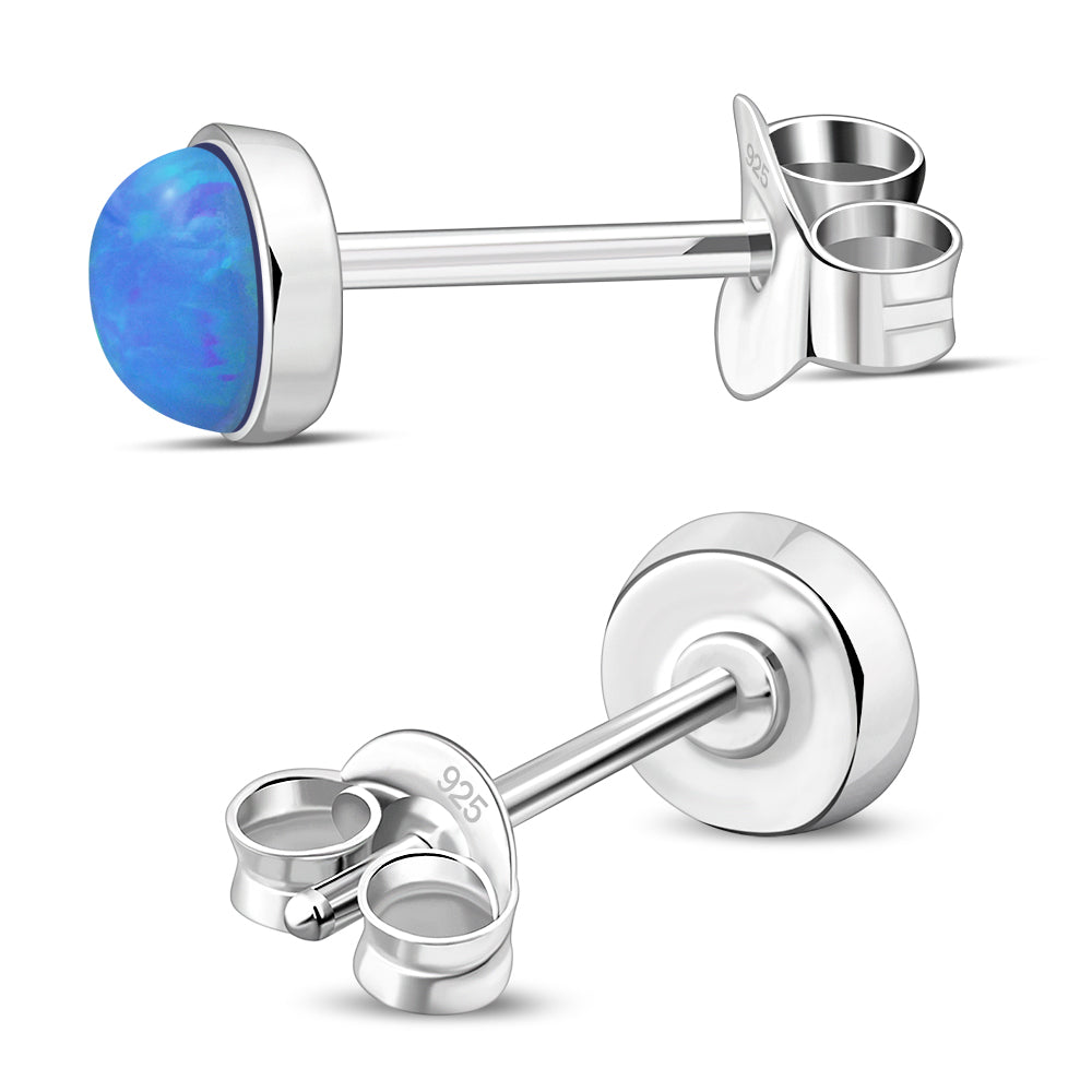 4.80mm | Synthetic Azure Blue Opal Round Sterling Silver Stud Earrings