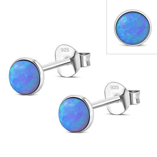 4.80mm | Synthetic Azure Blue Opal Round Sterling Silver Stud Earrings