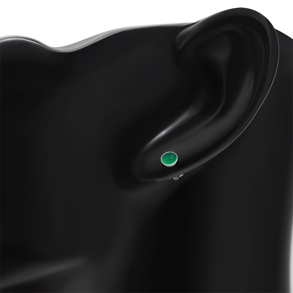 4.80mm | Green Agate Round Sterling Silver Stud Earrings