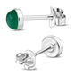 4.80mm | Green Agate Round Sterling Silver Stud Earrings