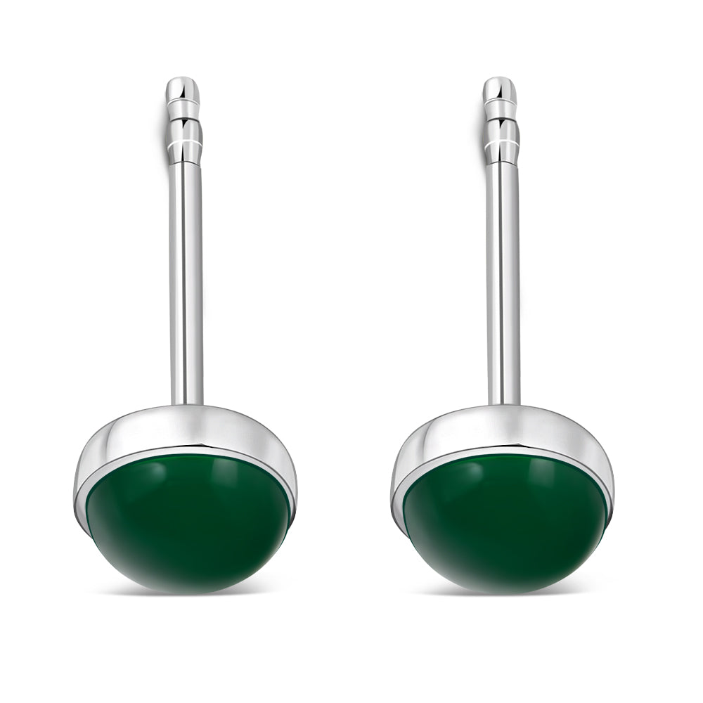 4.80mm | Green Agate Round Sterling Silver Stud Earrings