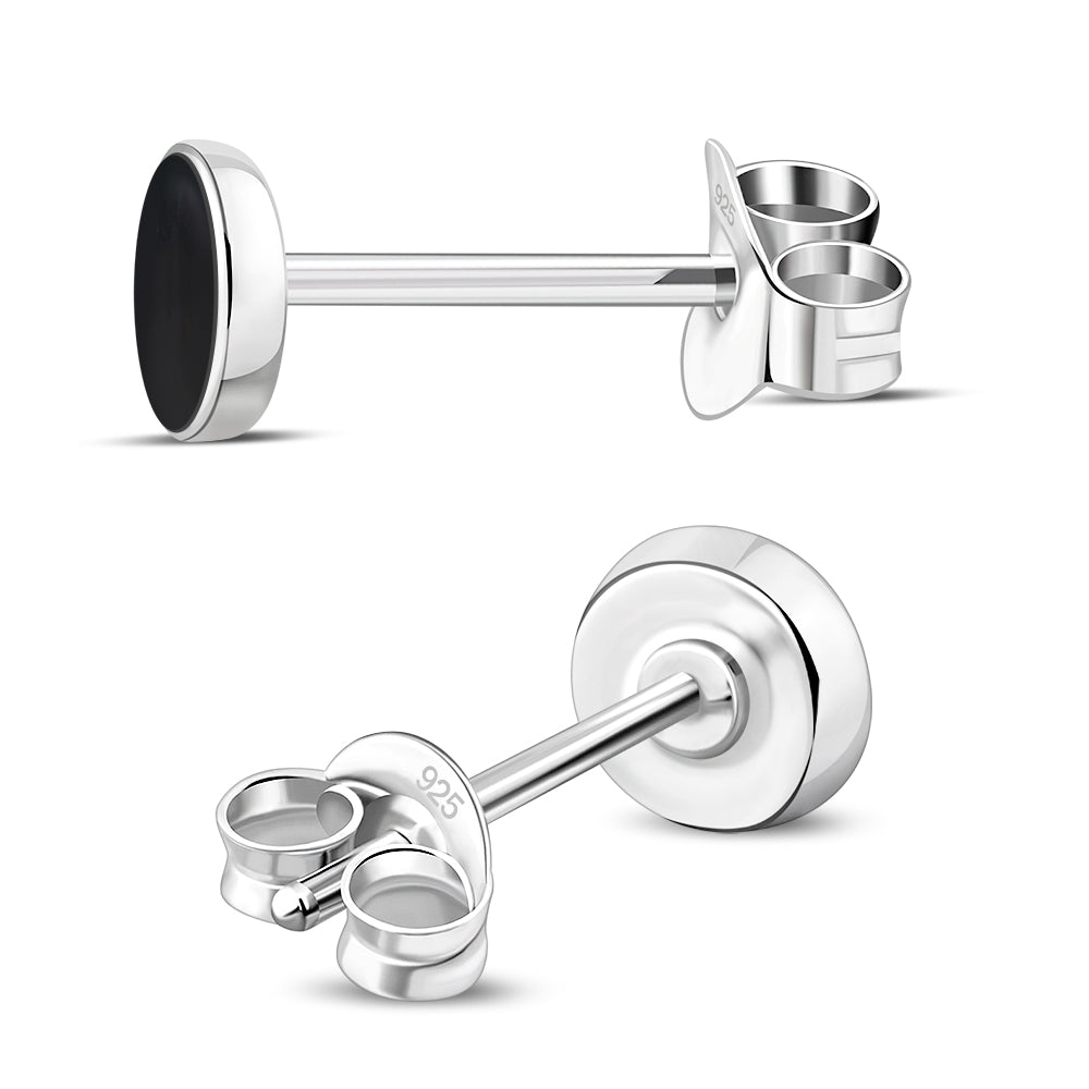 4.80mm | Black Onyx Round Sterling Silver Stud Earrings