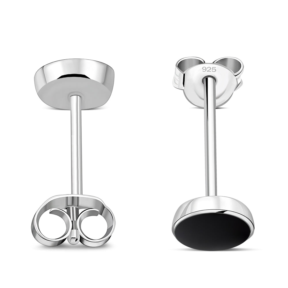 4.80mm | Black Onyx Round Sterling Silver Stud Earrings