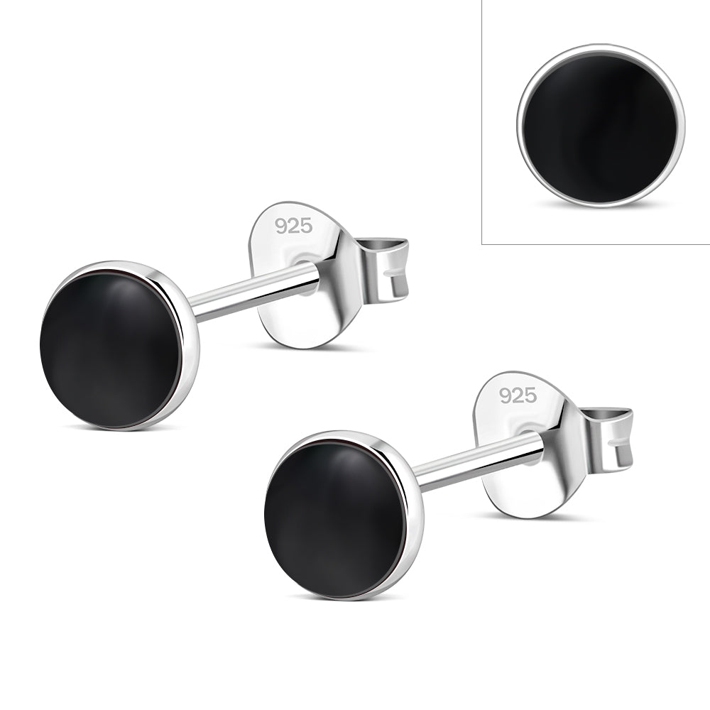 4.80mm | Black Onyx Round Sterling Silver Stud Earrings