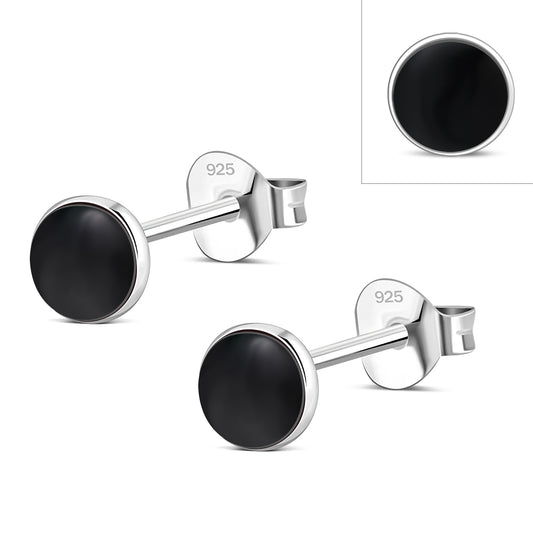 4.80mm | Black Onyx Round Sterling Silver Stud Earrings