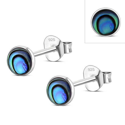 4.80mm | Abalone Shell Round Sterling Silver Stud Earrings