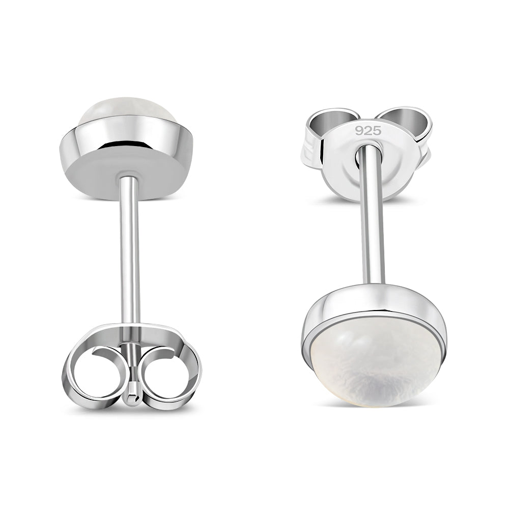 4.80mm | Rose Quartz Pink Stone Round Sterling Silver Stud Earrings