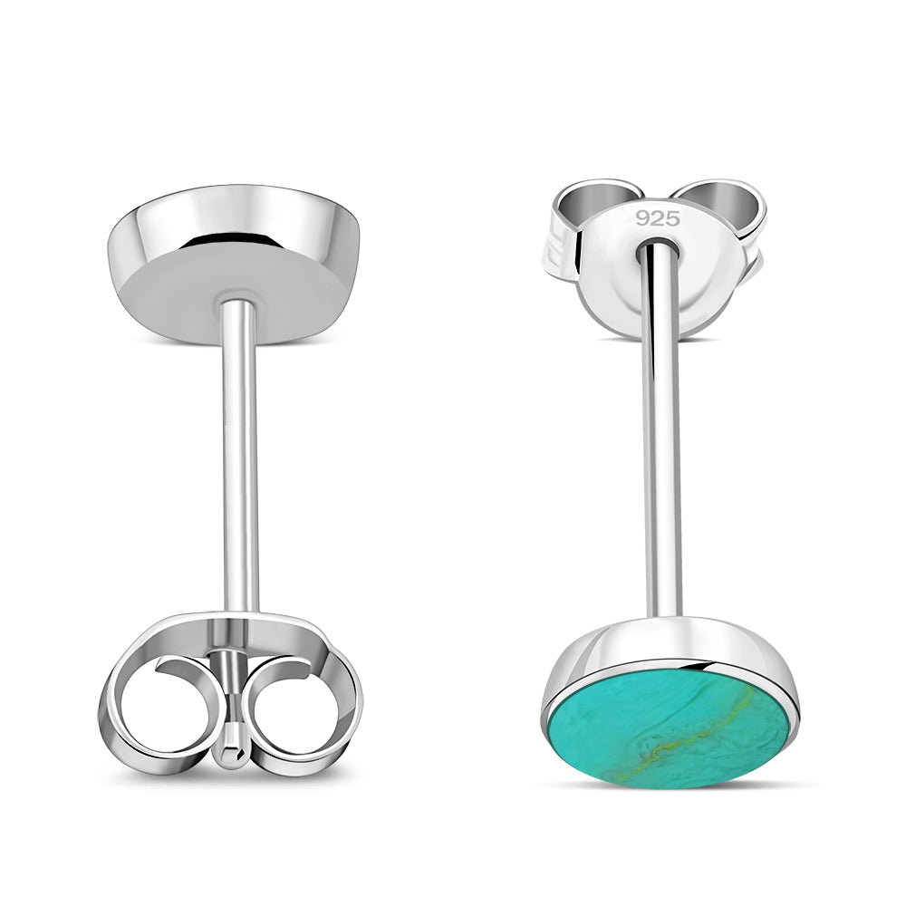 4.80mm | Turquoise Round Sterling Silver Stud Earrings