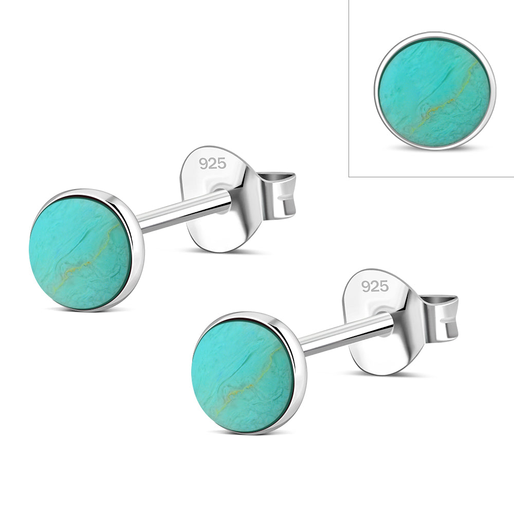 4.80mm | Turquoise Round Sterling Silver Stud Earrings