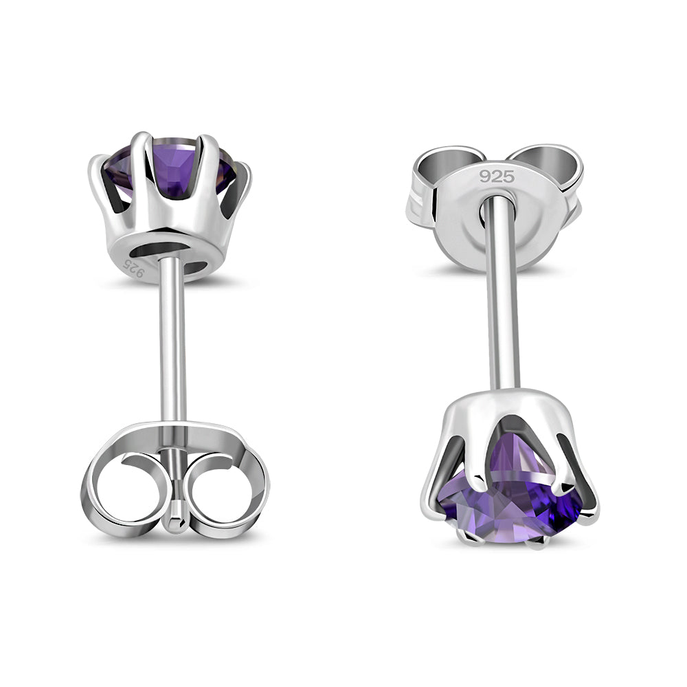 5mm Round Prong-Set Amethyst  CZ Sterling Silver Stud Earrings