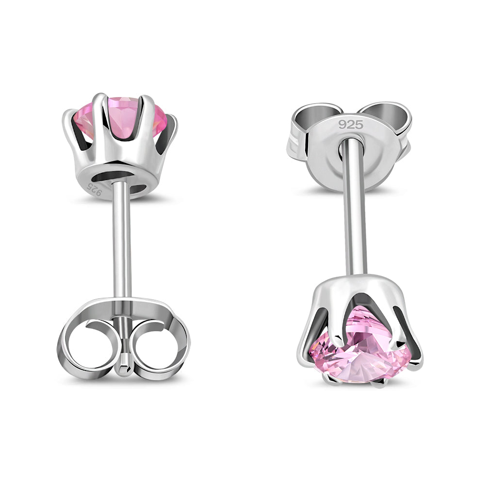 5mm Round Prong-Set Rose Pink CZ Sterling Silver Stud Earrings