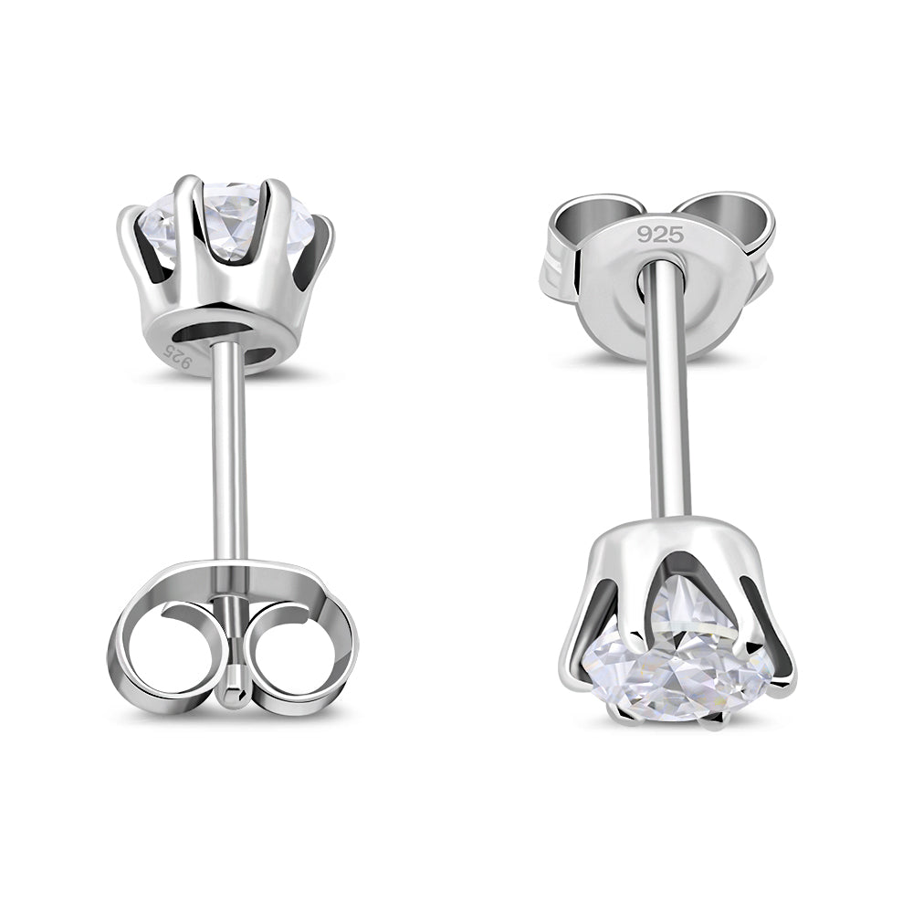 5mm Round Prong-Set Clear CZ Sterling Silver Stud Earrings