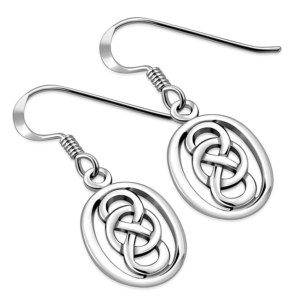 Oval Plain Celtic Knot Silver Earrings