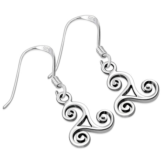 Tiny Celtic Triskele Triple Spiral Silver Earrings