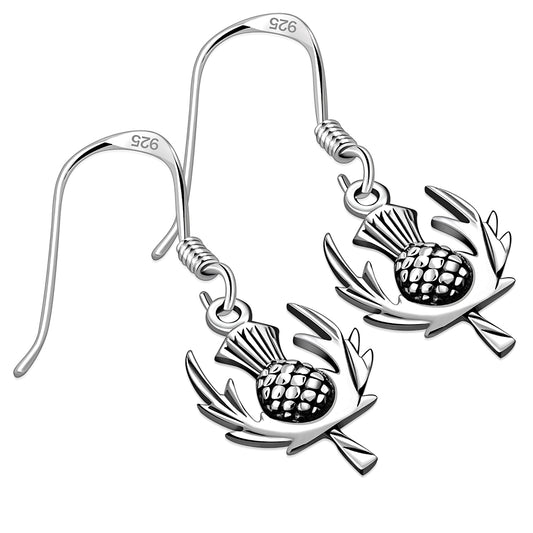 Thistle Flower Plain Silver Earrings