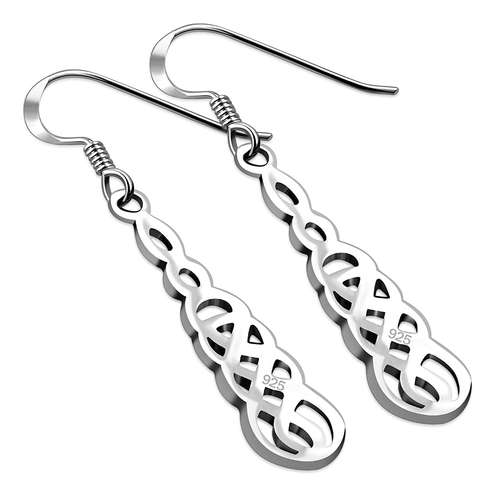 Long Celtic Knot Plain Silver Earrings