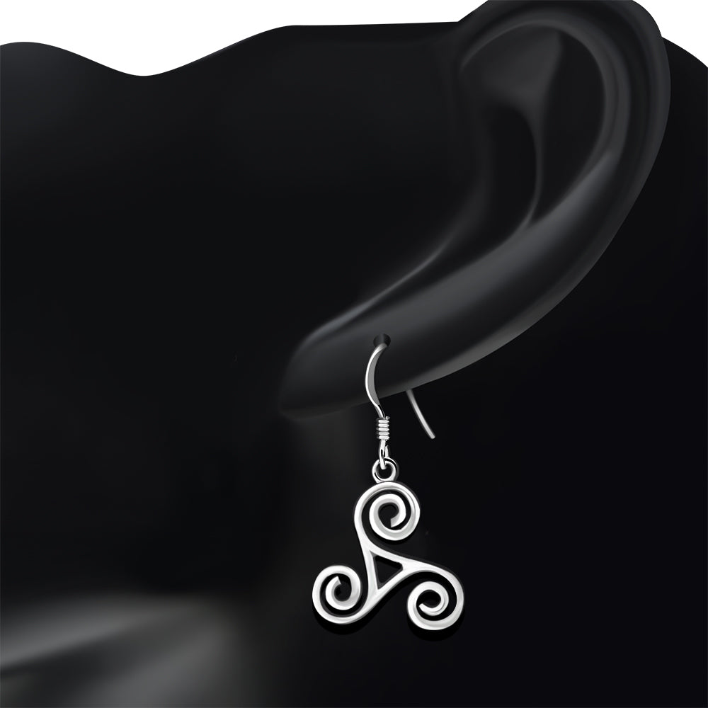 Celtic Triskele Triple Spiral Plain Silver Earrings