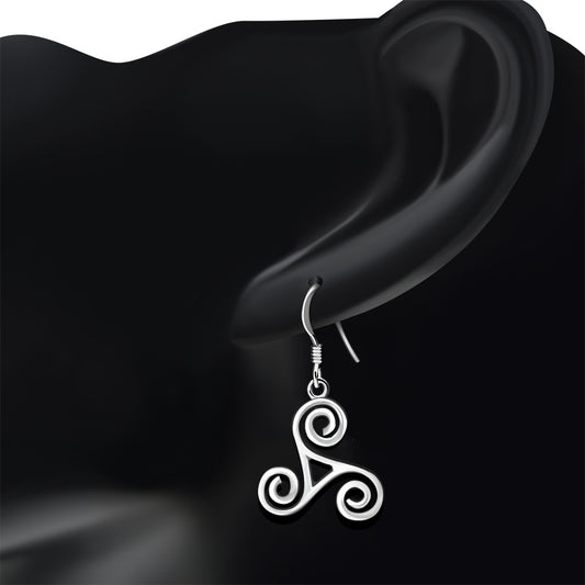 Celtic Triskele Triple Spiral Plain Silver Earrings