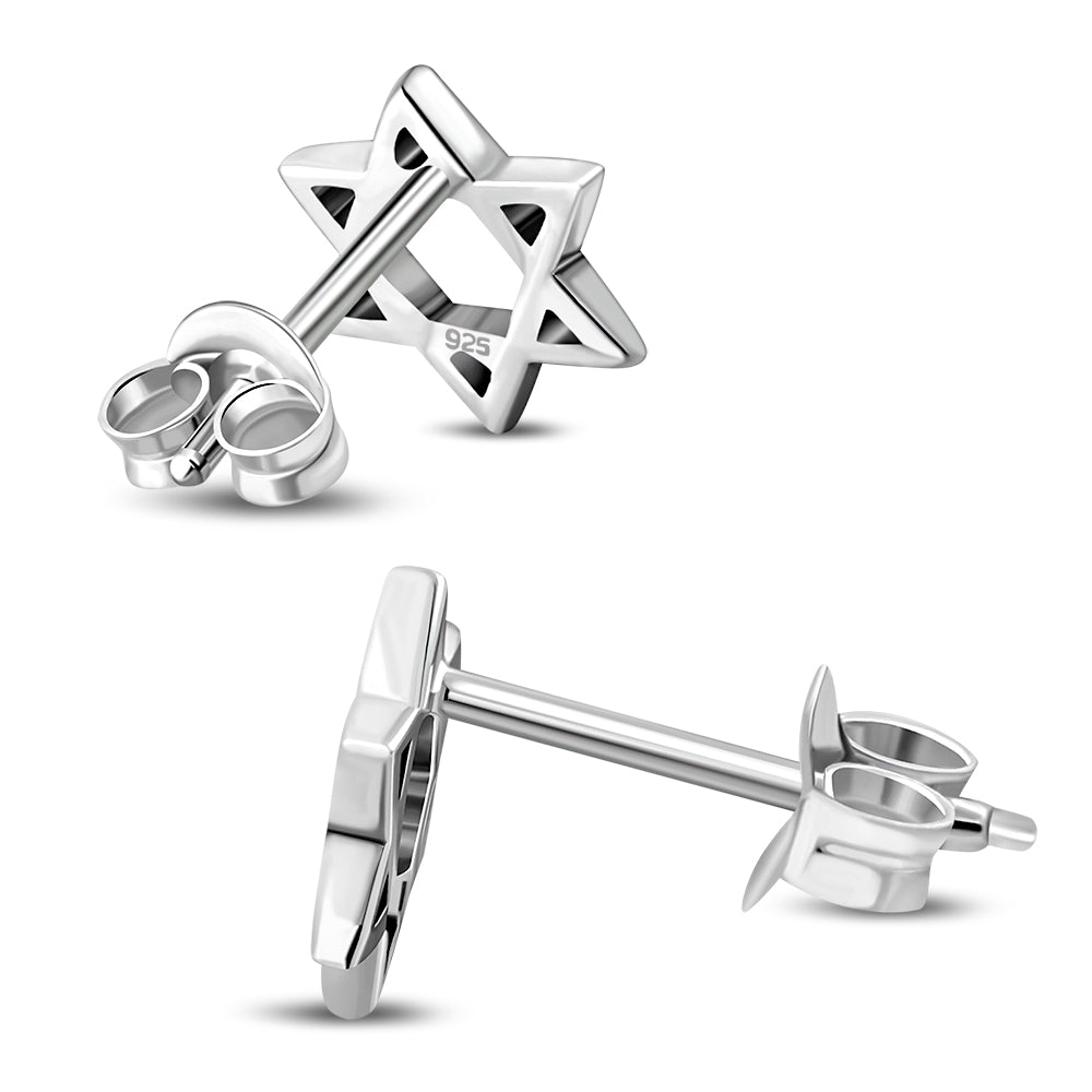 Star Of David Jewish Judaica 925 Sterling Silver Stud Earrings