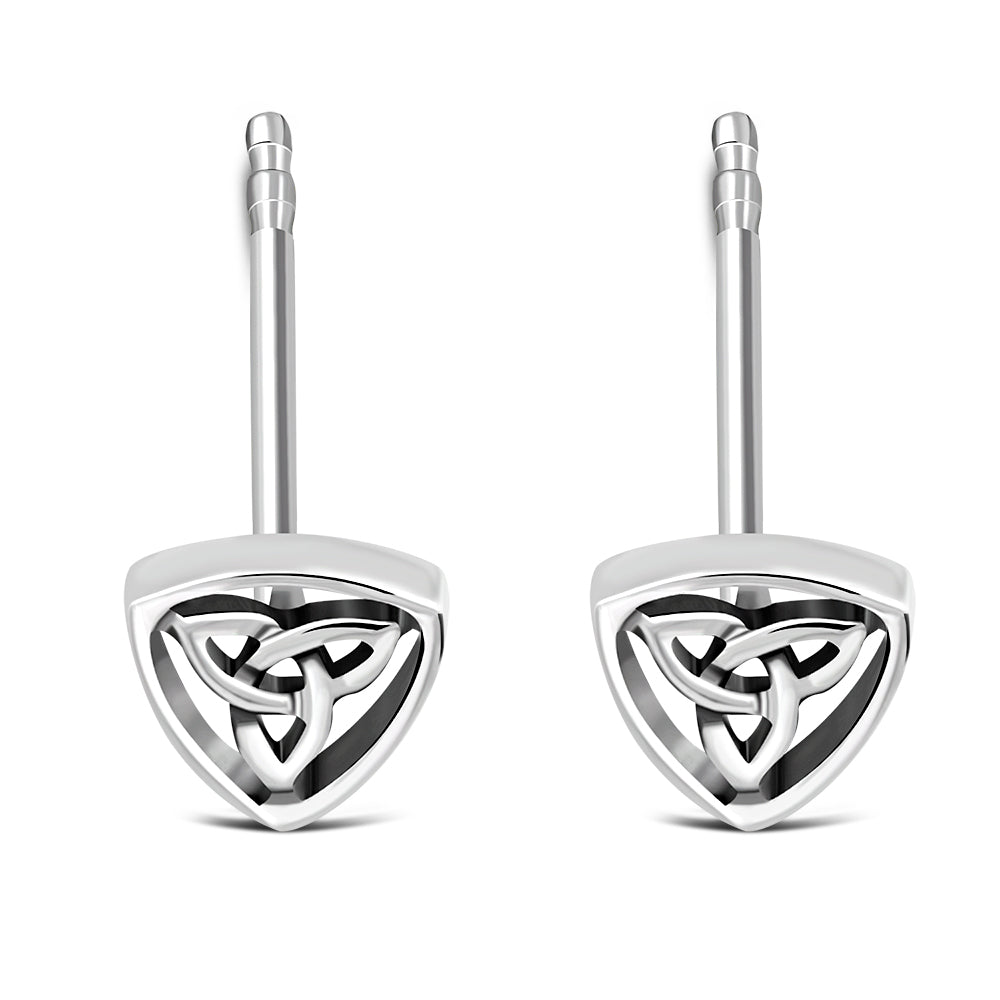Solid Silver Trinity Knot Triangle Stud Earrings