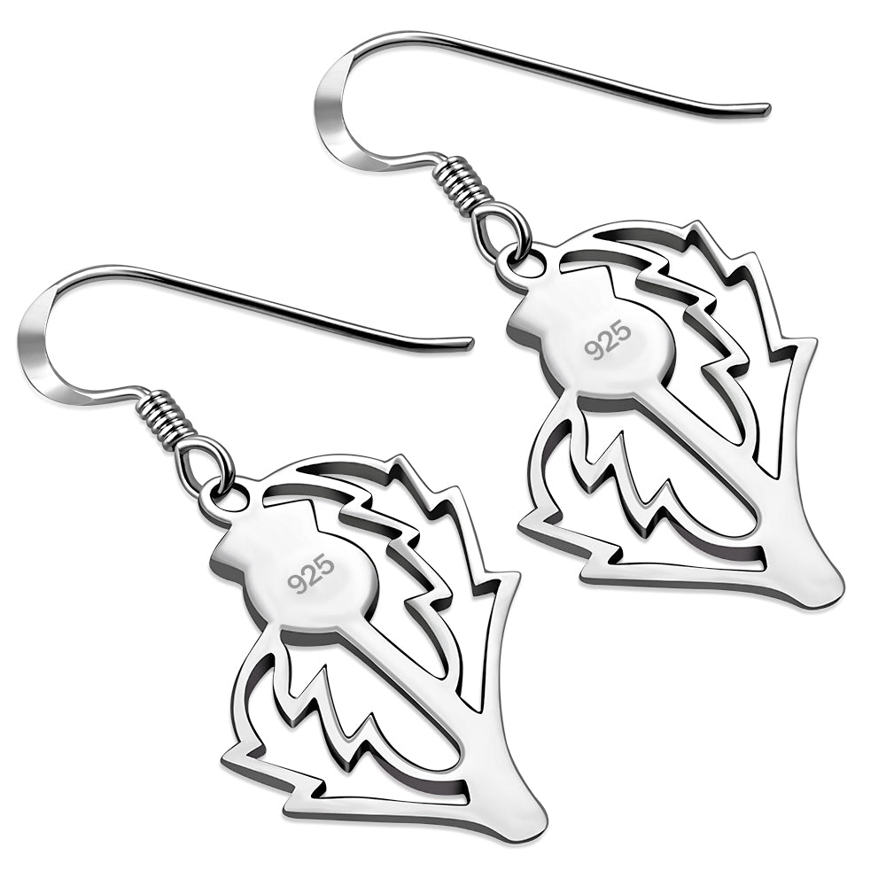 Large Plain Sterling Silver Thistle Earrings