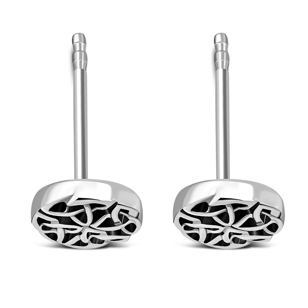 Round Celtic Silver Stud Earrings